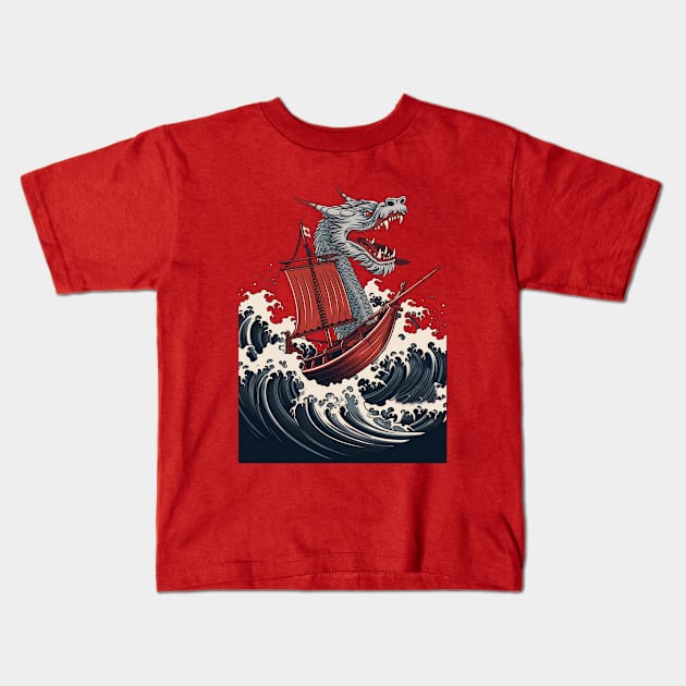 Nautical Dragon Adventure Kids T-Shirt by hazeljane
